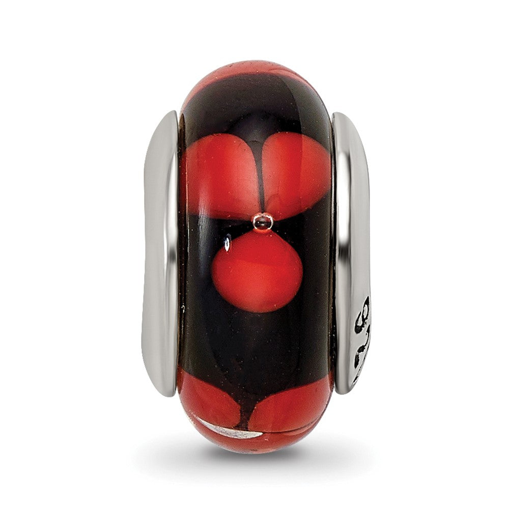 Sterling Silver Reflections Red/Black Hand-blown Glass Bead