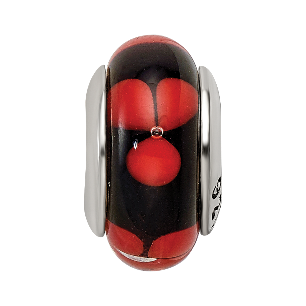 Sterling Silver Reflections Red/Black Hand-blown Glass Bead