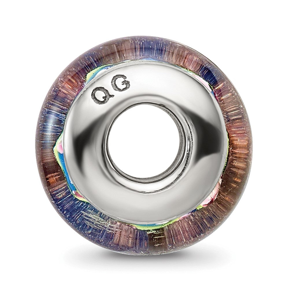 Sterling Silver Reflections Blue Floral Hand-blown Glass Bead