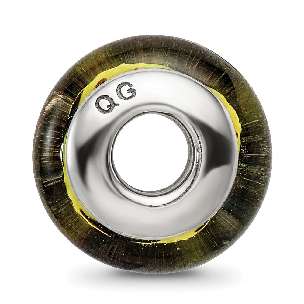 Sterling Silver Reflections Yellow/Black Hand-blown Glass Bead