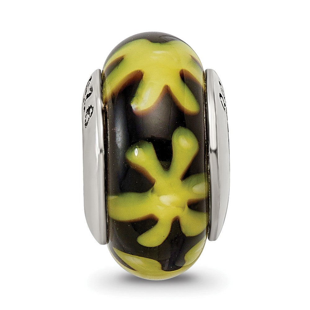 Sterling Silver Reflections Yellow/Black Hand-blown Glass Bead