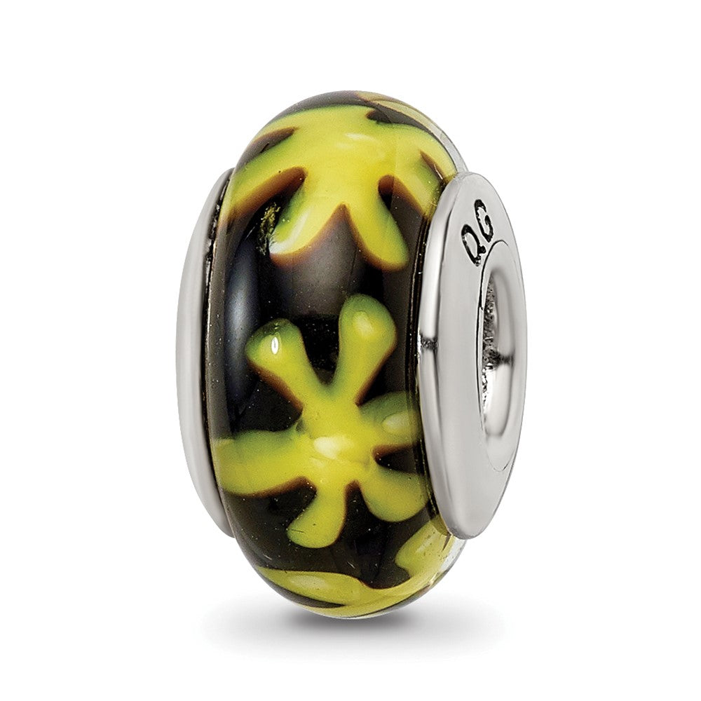 Sterling Silver Reflections Yellow/Black Hand-blown Glass Bead