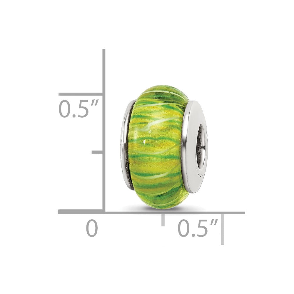 Sterling Silver Reflections Green Hand-blown Glass Bead
