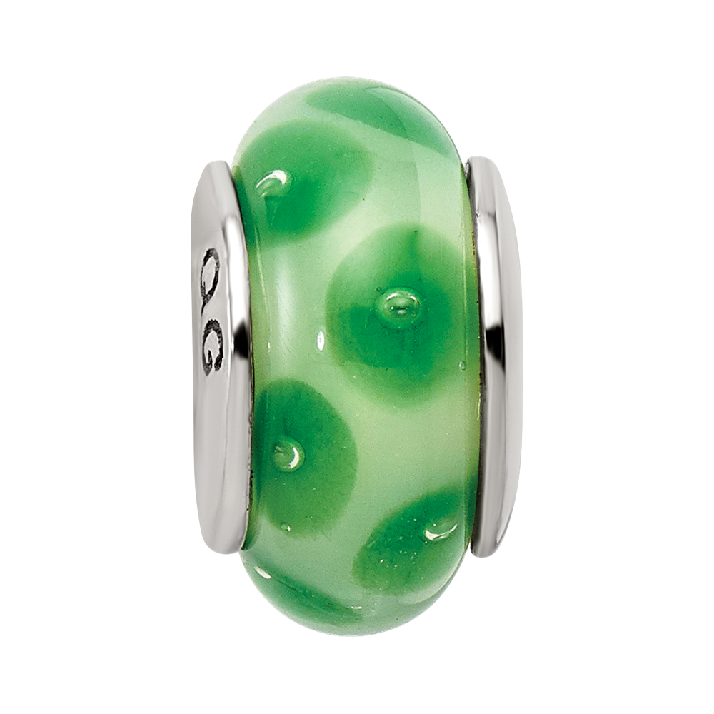 Sterling Silver Reflections Green Hand-blown Glass Bead