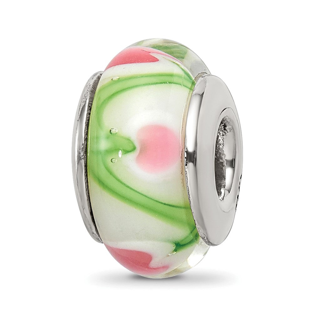 Sterling Silver Reflections White/Pink/Green Hand-blown Glass Bead