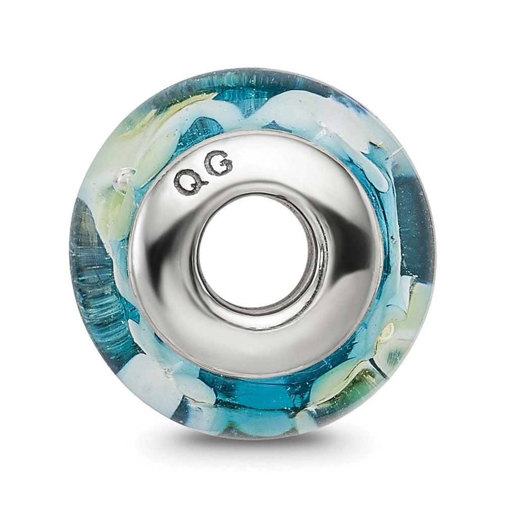Sterling Silver Reflections Blue/Yellow Hand-blown Glass Bead