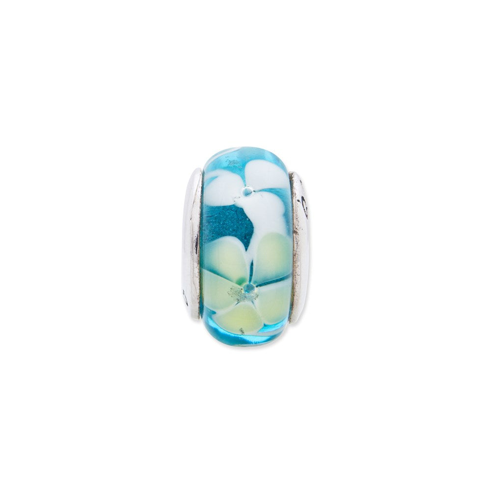 Sterling Silver Reflections Blue/Yellow Hand-blown Glass Bead