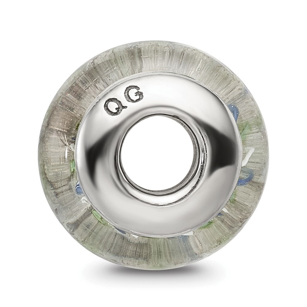 Sterling Silver Reflections Blue/Green Hand-blown Glass Bead