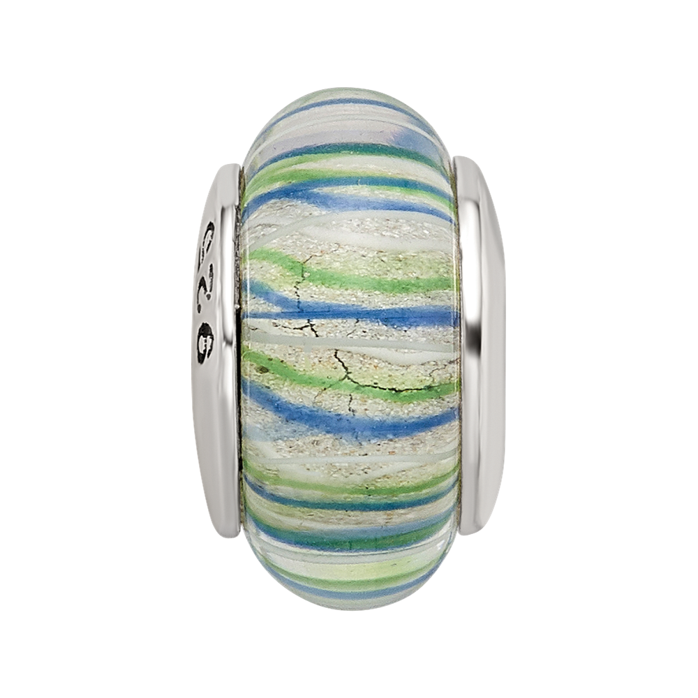 Sterling Silver Reflections Blue/Green Hand-blown Glass Bead