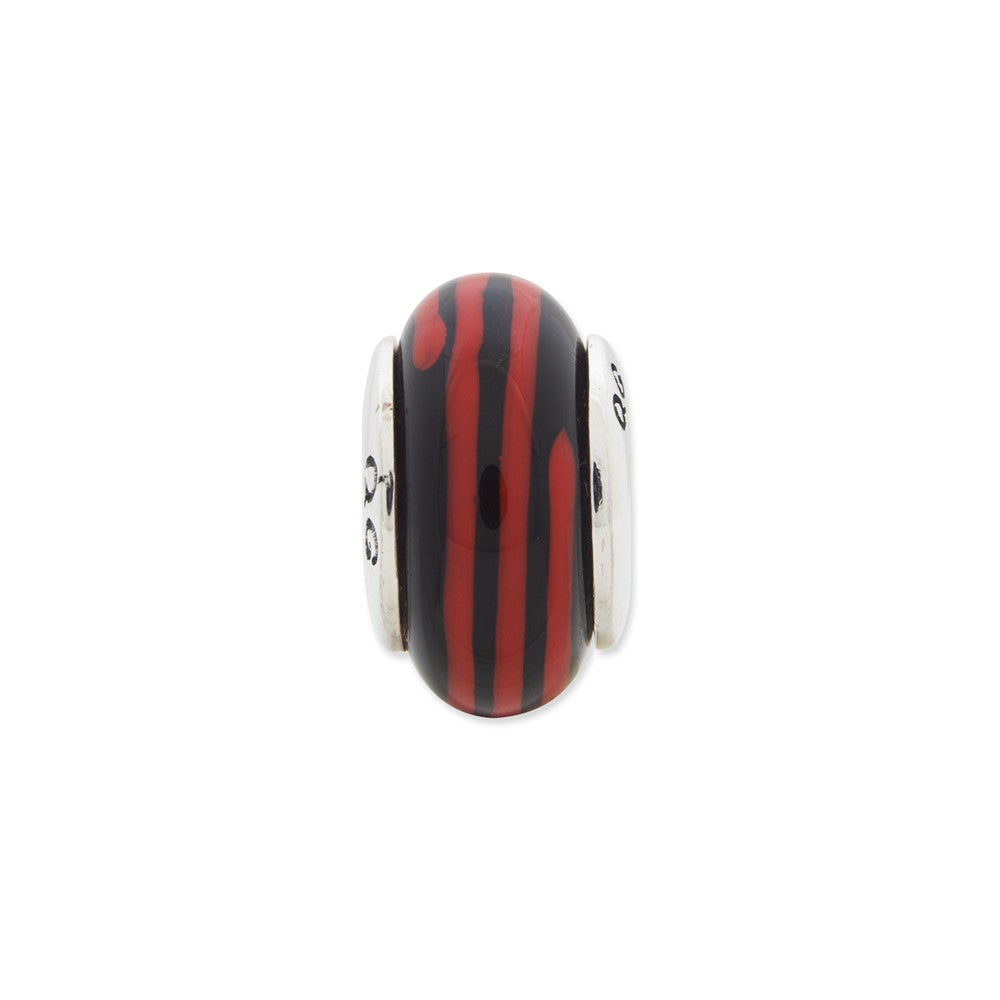 Sterling Silver Reflections Black/Red Hand-blown Glass Bead