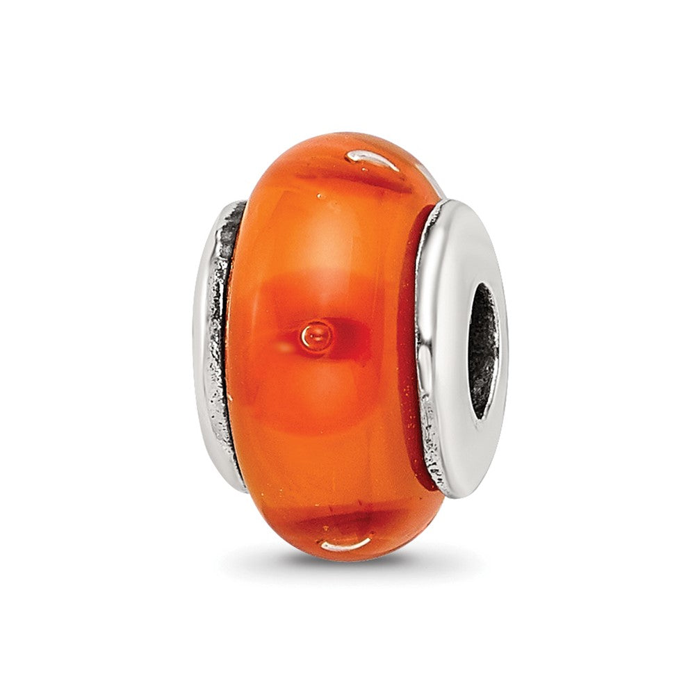 Kids Collection Sterling Silver Hand-blown Orange Glass Reflections Bead