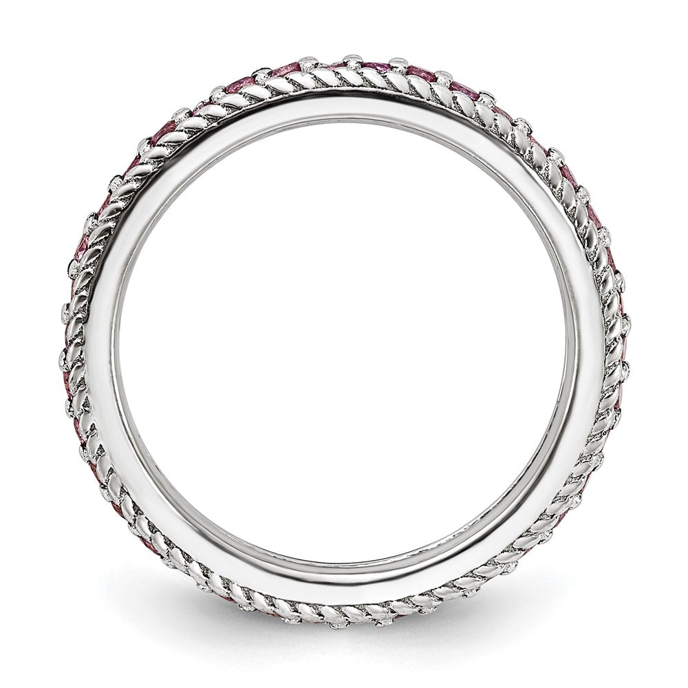 Sterling Silver Stack Exp Polished Created Pink Sapphire Eternity Ring