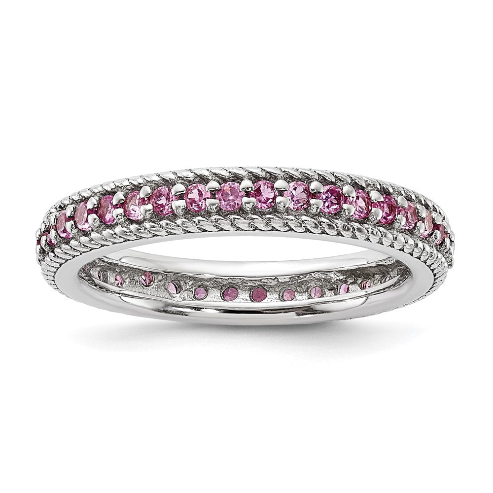 Sterling Silver Stack Exp Polished Created Pink Sapphire Eternity Ring