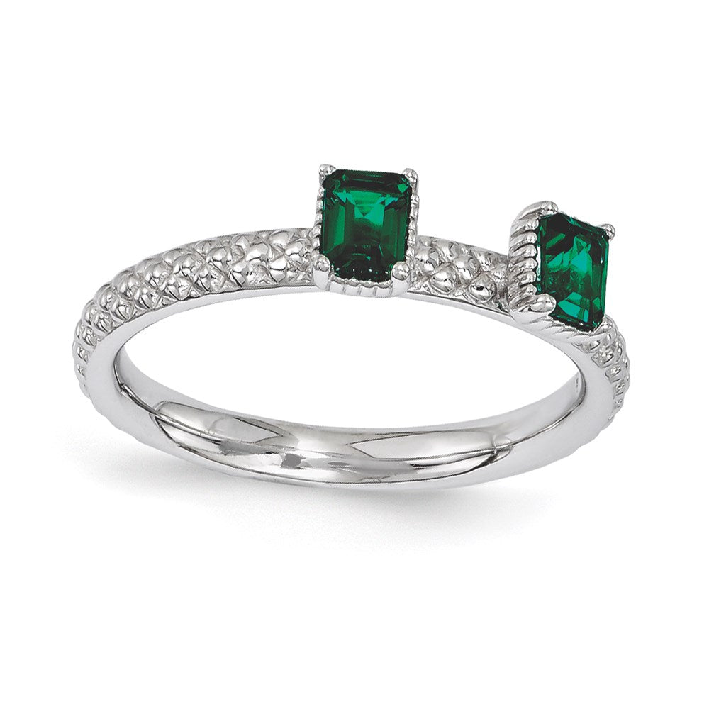 Sterling Silver Stackable Expressions Created Emerald Two Stone Ring