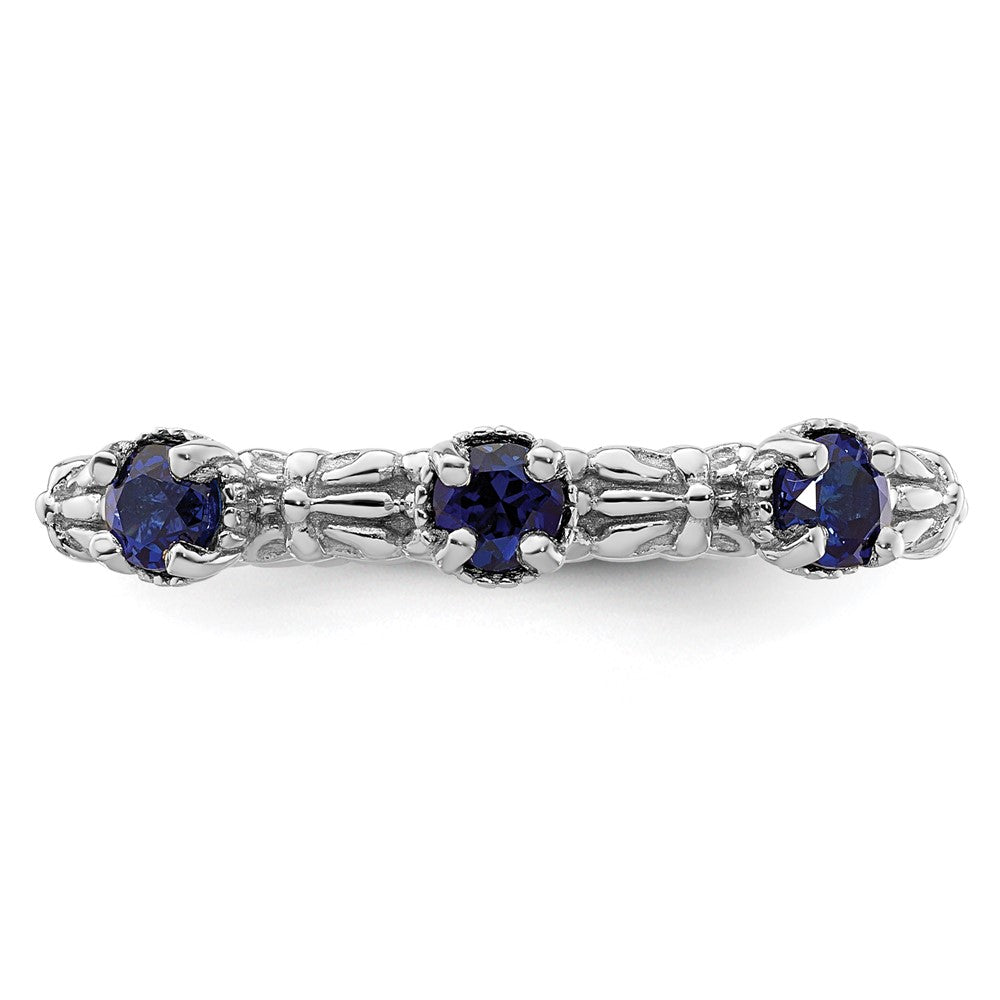 Sterling Silver Stackable Expressions Created Sapphire Three Stone Ring