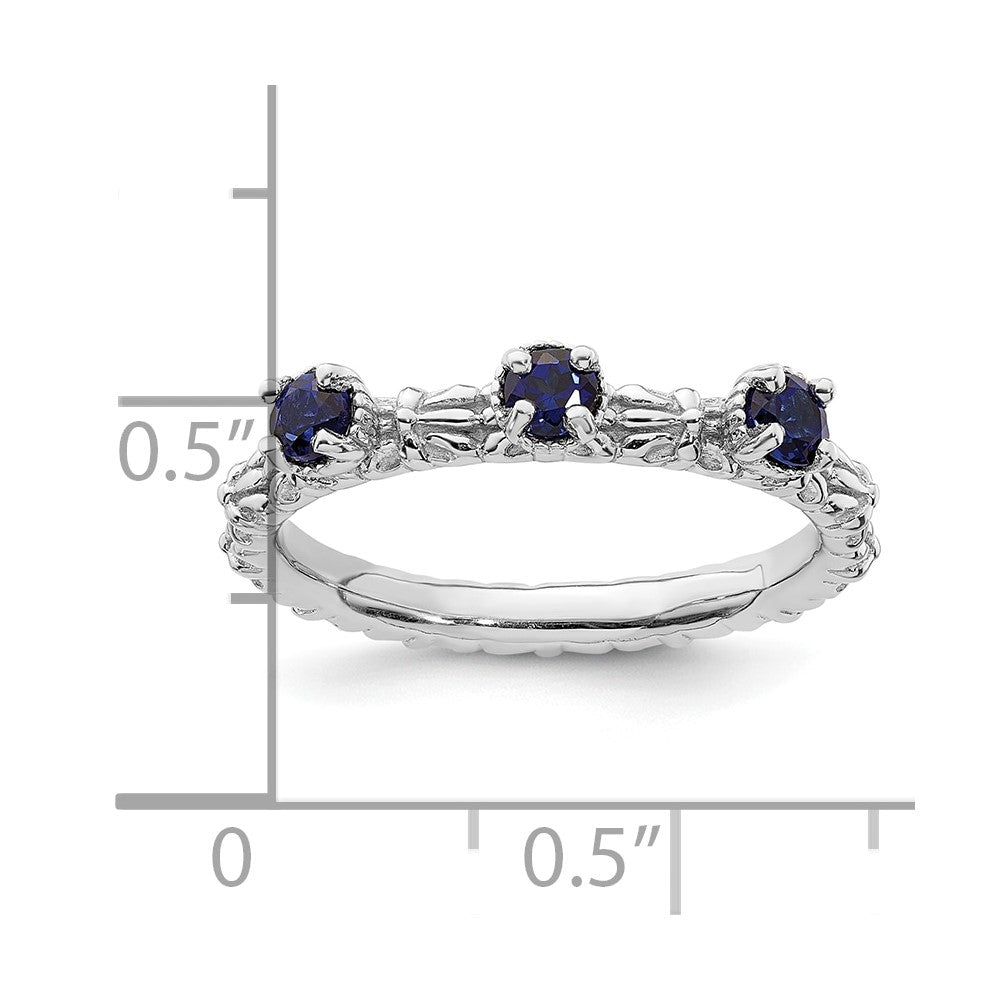 Sterling Silver Stackable Expressions Created Sapphire Three Stone Ring