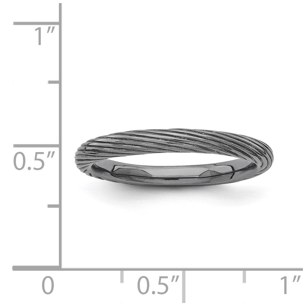 Sterling Silver Stackable Expressions Black-plated Textured Ring