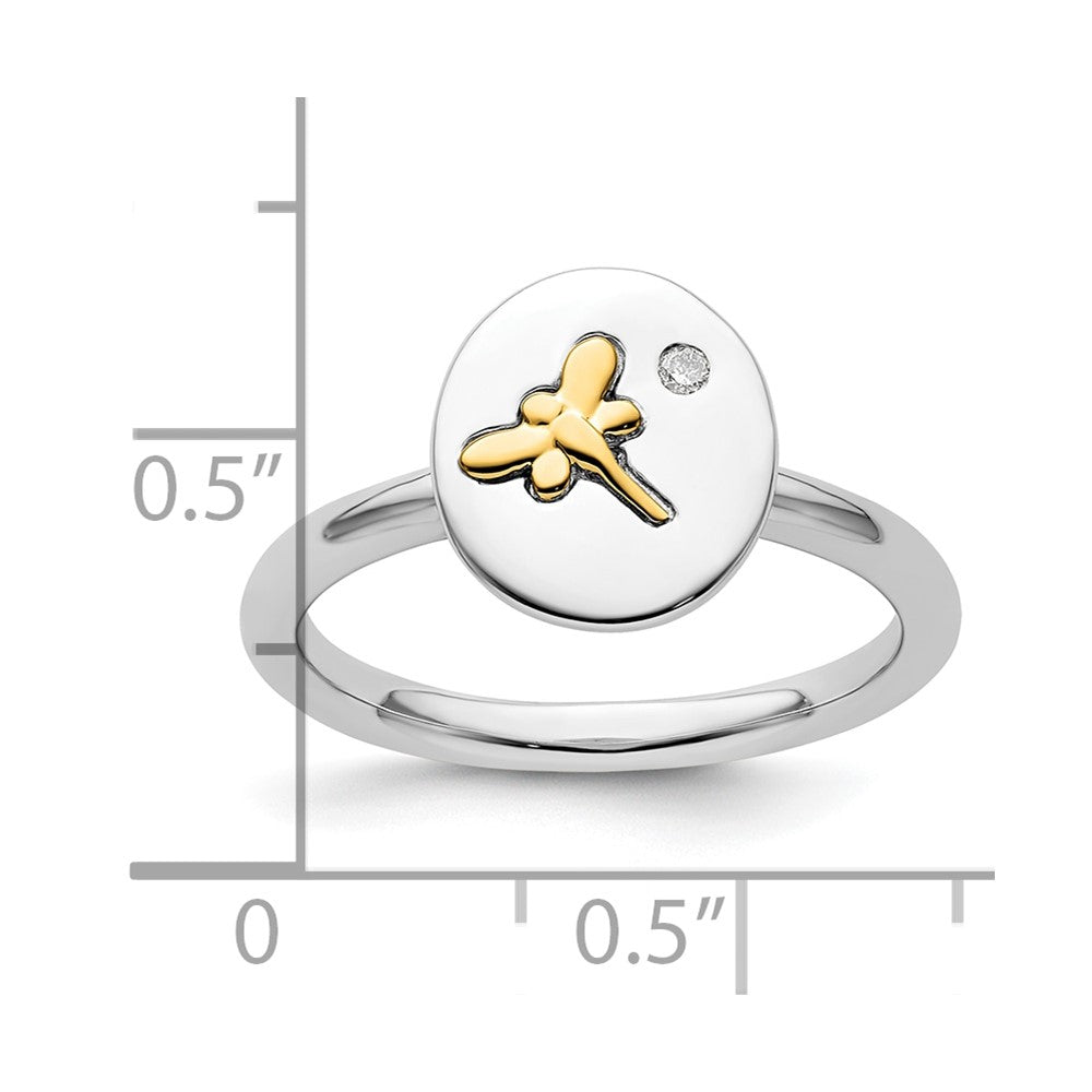 Sterling Silver & 14k Dragonfly Stackable Expressions Diamond Ring