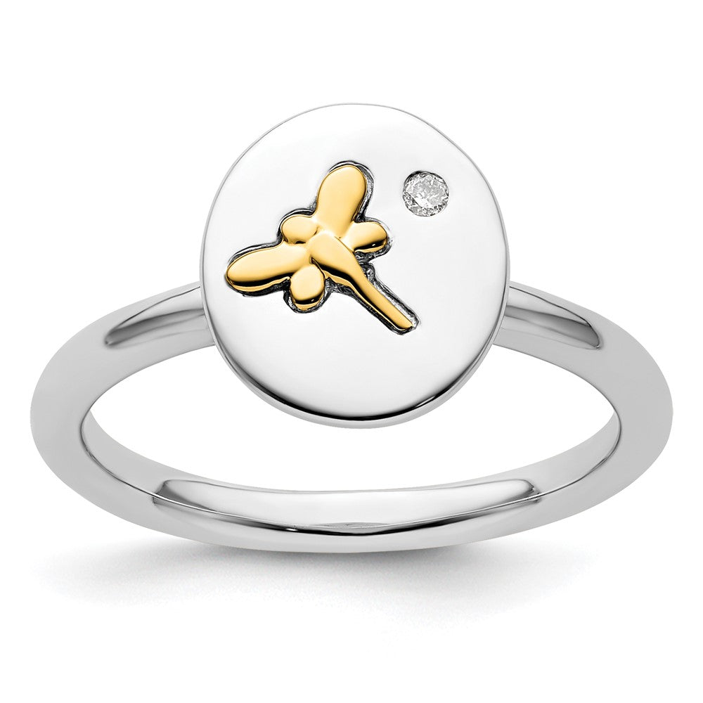Sterling Silver & 14k Dragonfly Stackable Expressions Diamond Ring