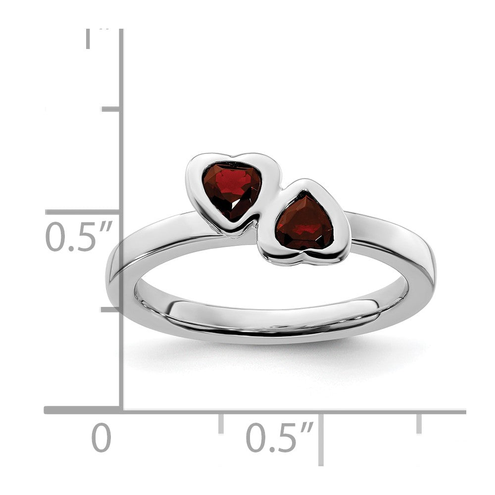 Sterling Silver Stackable Expressions Garnet Double Heart Ring