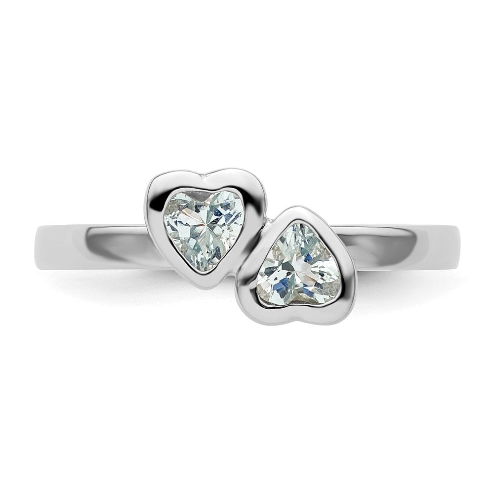 Sterling Silver Stackable Expressions Aquamarine Double Heart Ring