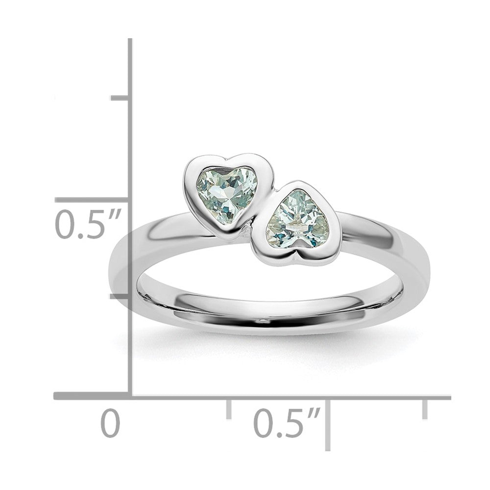Sterling Silver Stackable Expressions Aquamarine Double Heart Ring