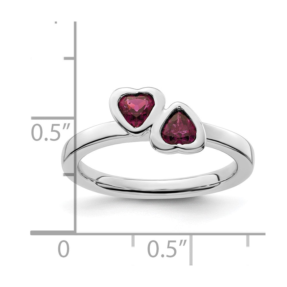 Sterling Silver Stackable Expressions Rhodolite Garnet Double Heart Ring