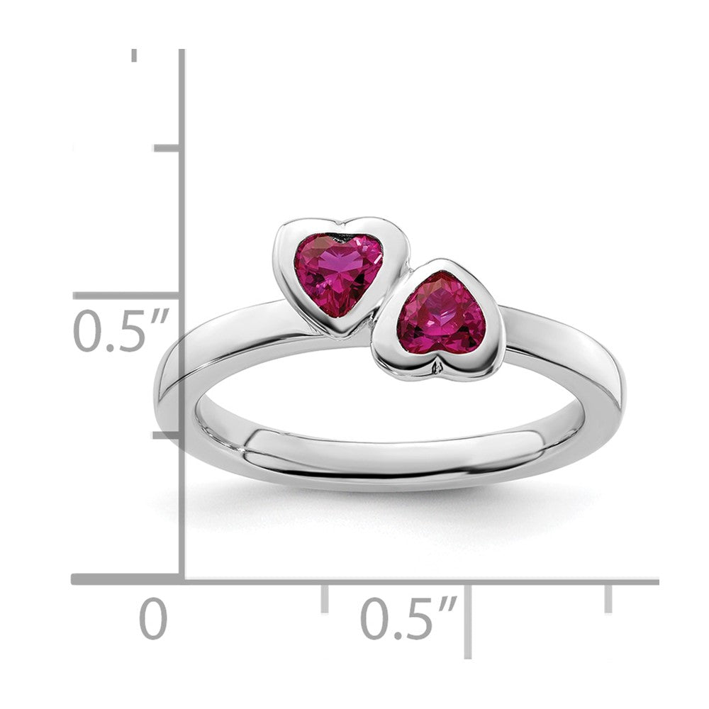 Sterling Silver Stackable Expressions Cr. Ruby Double Heart Ring