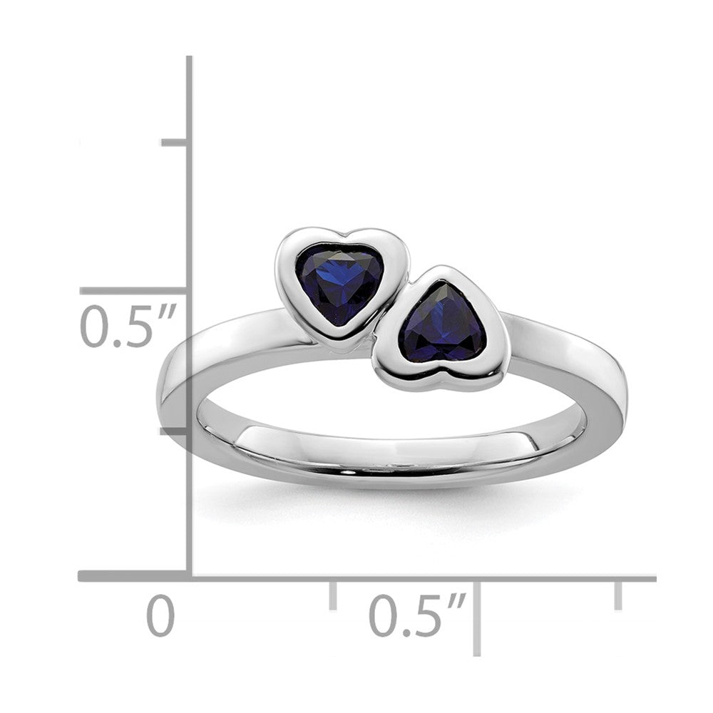 Sterling Silver Stackable Expressions Cr. Sapphire Double Heart Ring