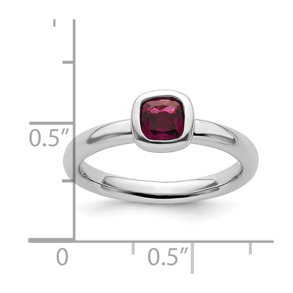 Sterling Silver Stackable Expressions Cushion Cut Rhod. Garnet Ring