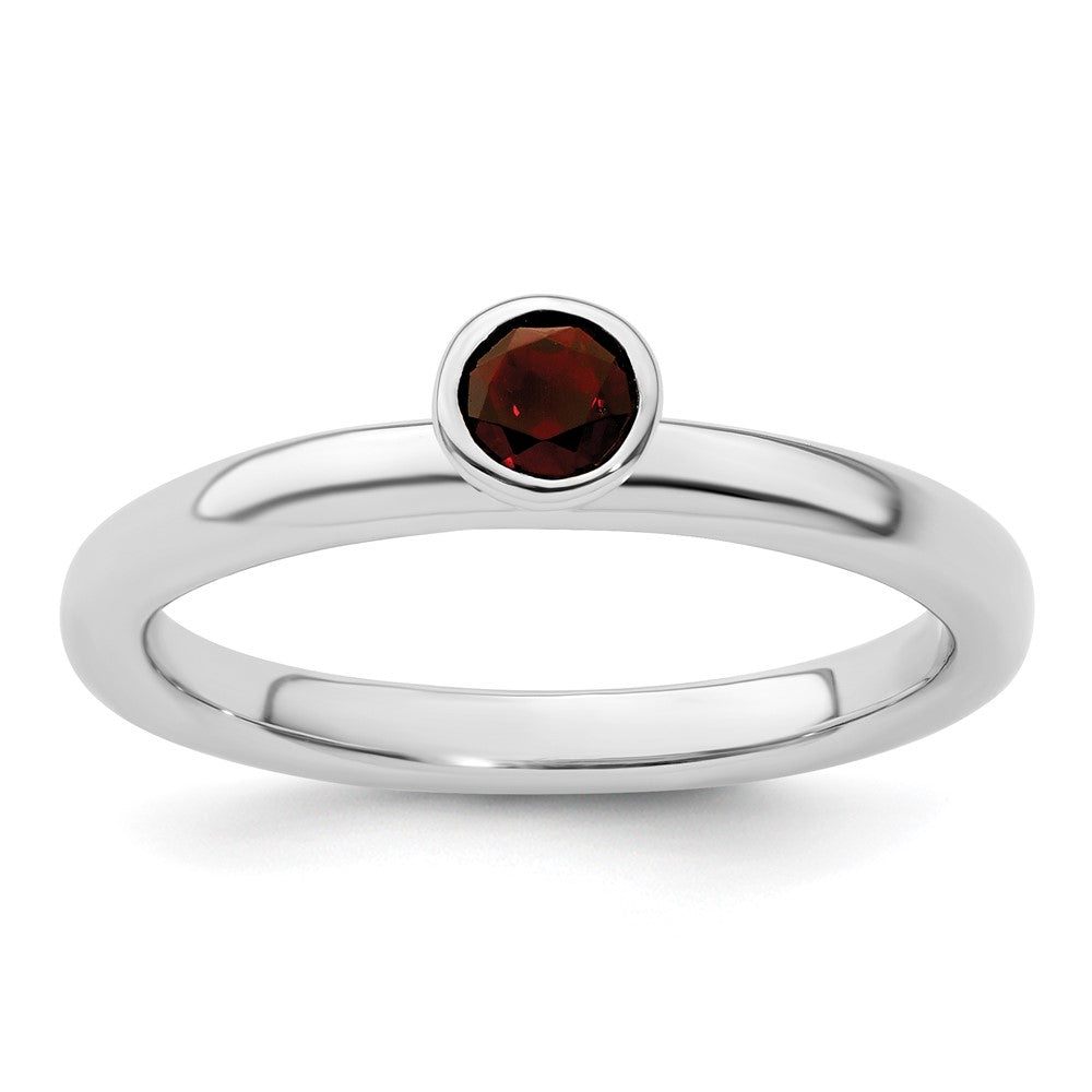 Sterling Silver Stackable Expressions High 4mm Round Garnet Ring