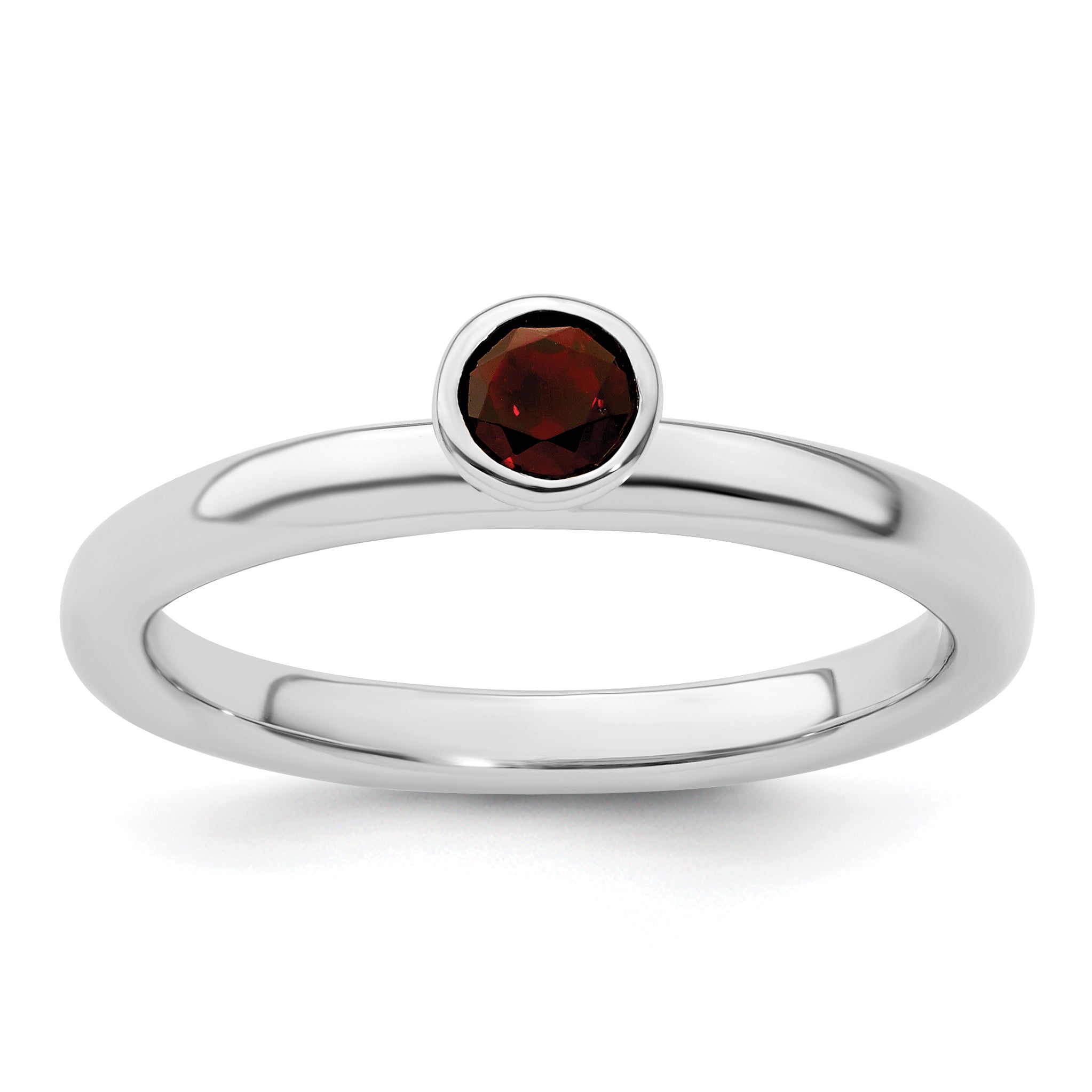 Sterling Silver Stackable Expressions High 4mm Round Garnet Ring