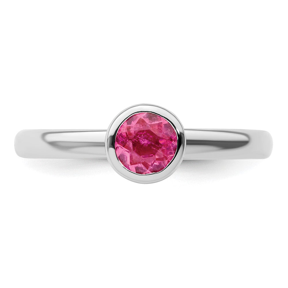 SS Stackable Expressions Low 5mm Round Pink Tourmaline Ring