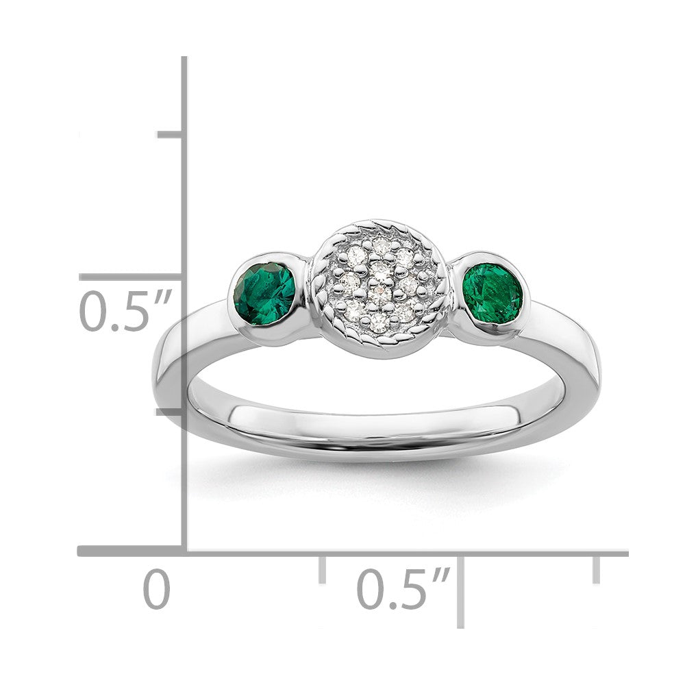 Sterling Silver Stackable Expressions Dbl Round Cr. Emerald & Dia. Ring