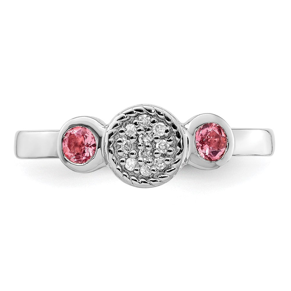 Sterling Silver Stackable Expressions Dbl Round Pink Tourm. & Dia. Ring