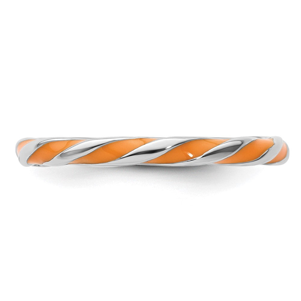 Sterling Silver Stackable Expressions Twisted Orange Enameled Ring