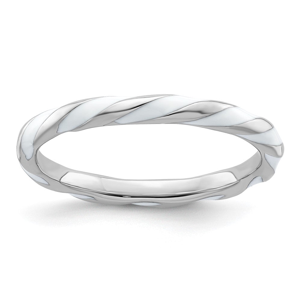 Sterling Silver Stackable Expressions Twisted White Enameled Ring