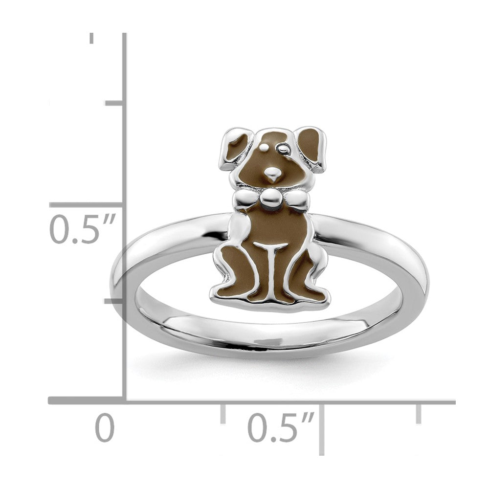 Sterling Silver Stackable Expressions Brown Enameled Dog Ring