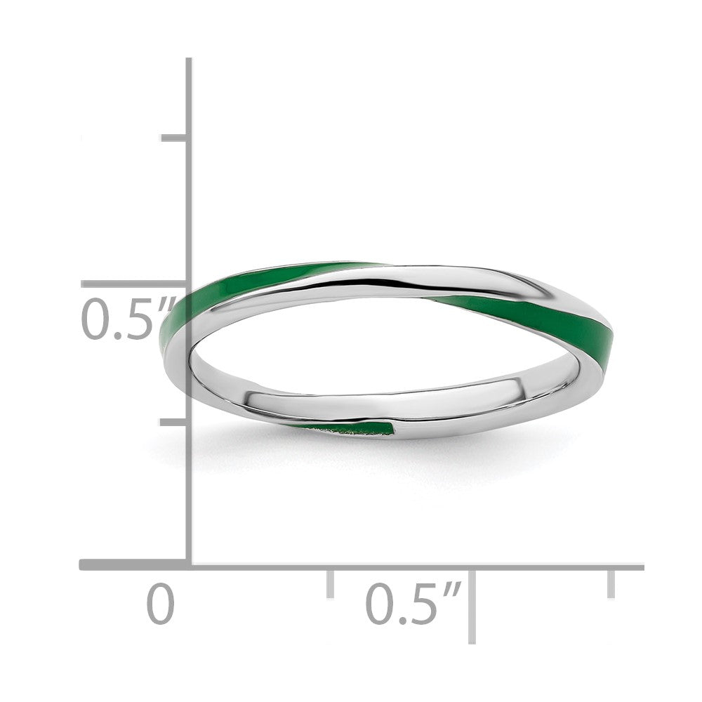 Sterling Silver Stackable Expressions Twisted Green Enameled Ring