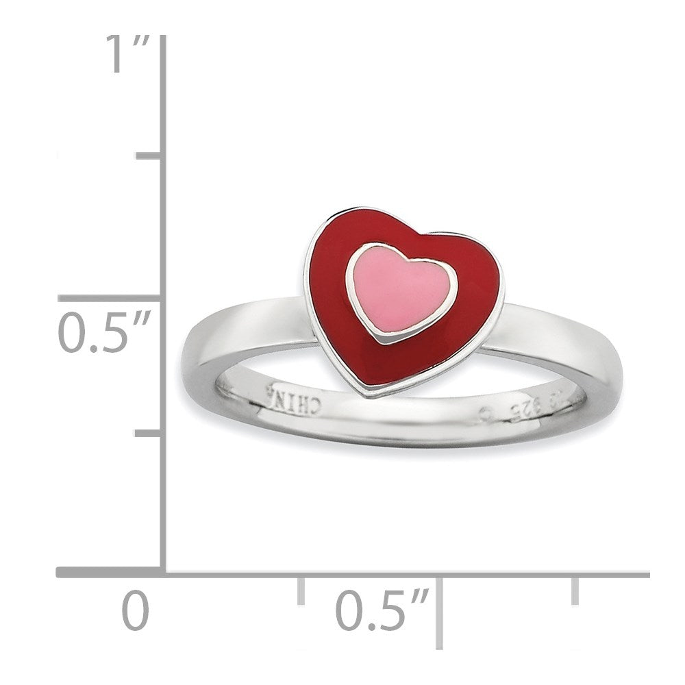 Sterling Silver Stackable Expressions Polished Enameled Hearts Ring