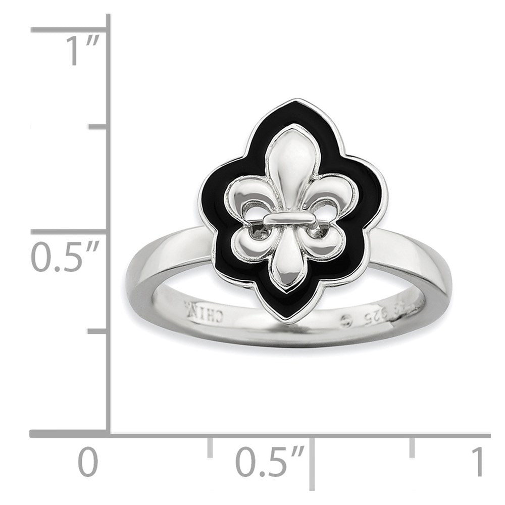 Sterling Silver Stackable Expressions Polished Enameled Fleur De Lis Ring
