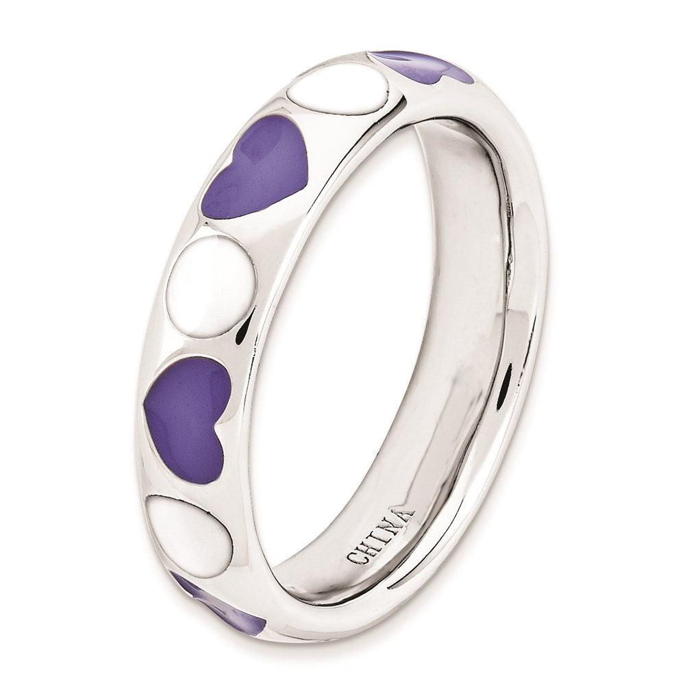 Sterling Silver Stackable Expressions Polished Purple/White Enameled Ring