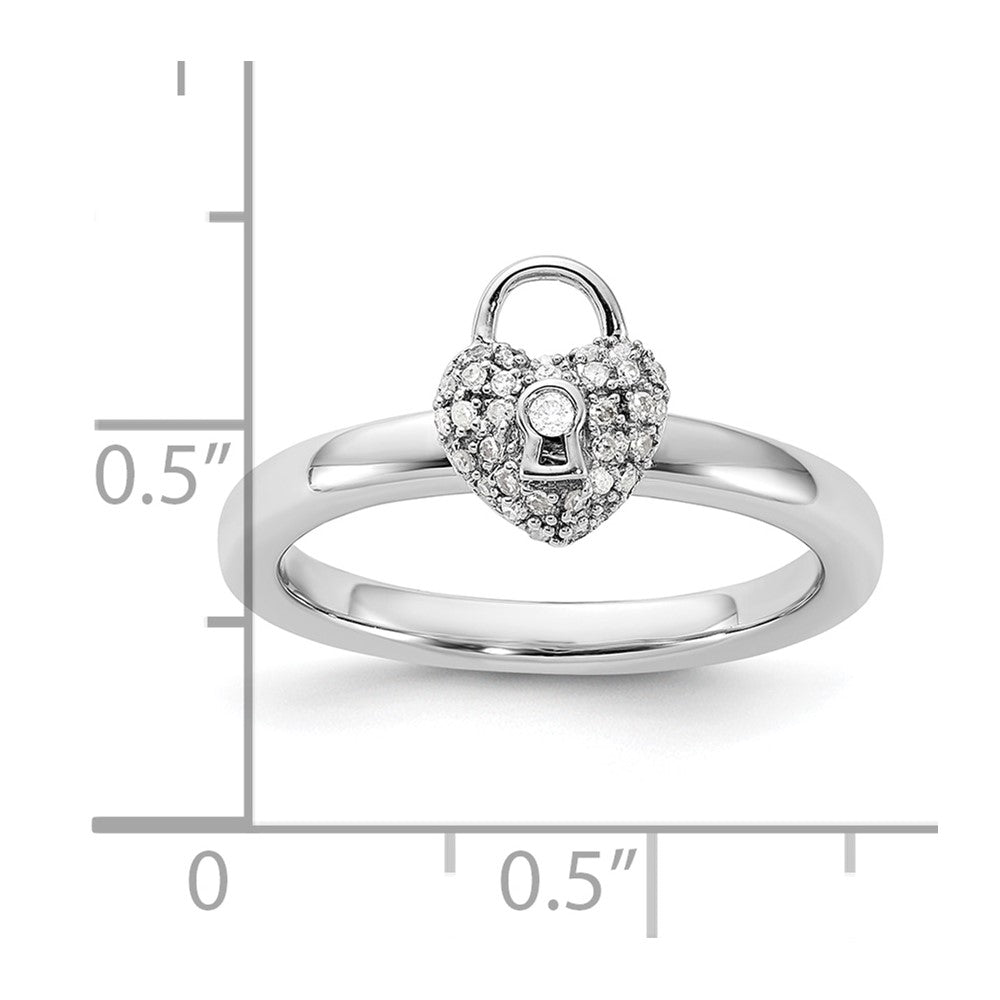 Sterling Silver Stackable Expressions Polished Diamond Heart Lock Ring