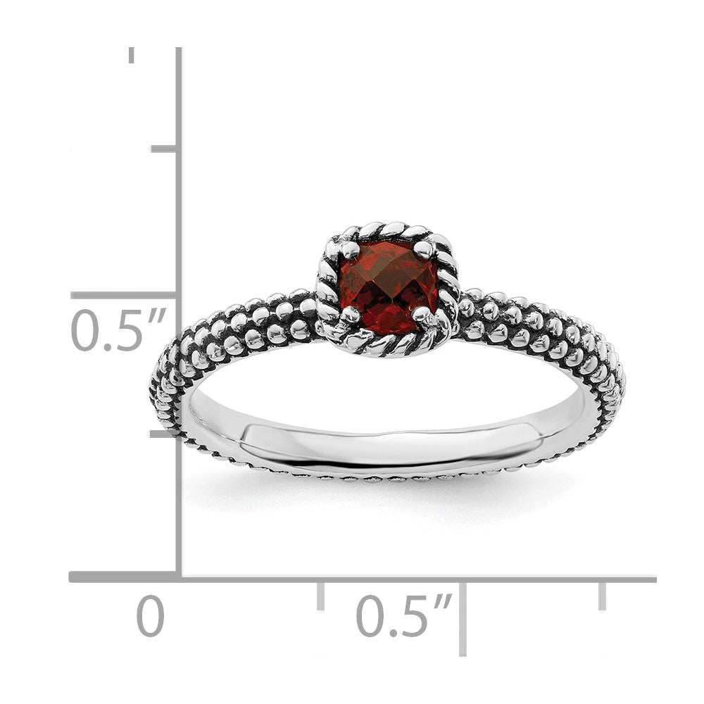 Sterling Silver Stackable Expressions Checker-cut Garnet Antiqued Ring