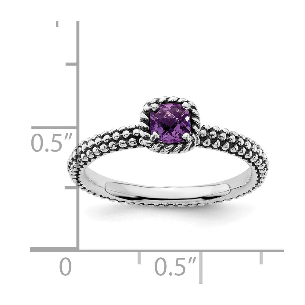Sterling Silver Stackable Expressions Checker-cut Amethyst Antiqued Ring