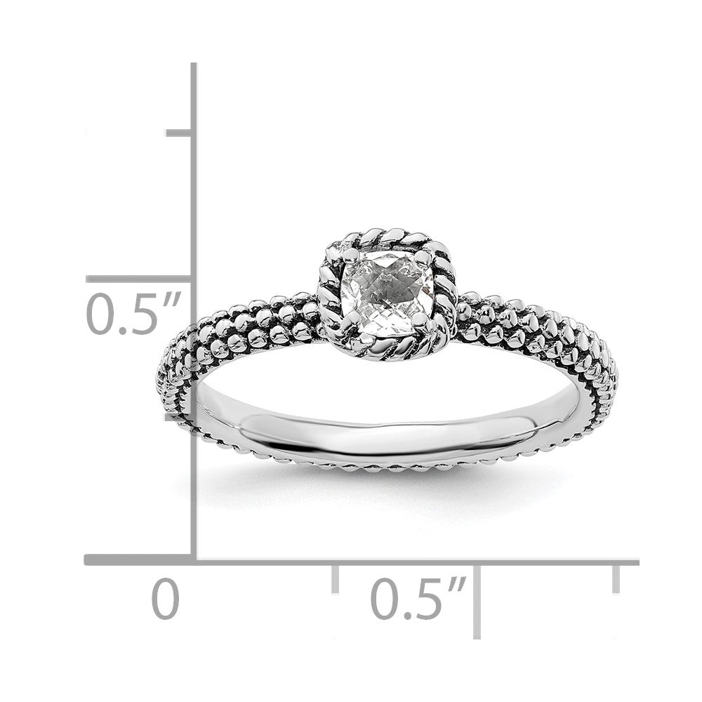 Sterling Silver Stackable Expressions Checker-cut White Topaz Antiqued Ring