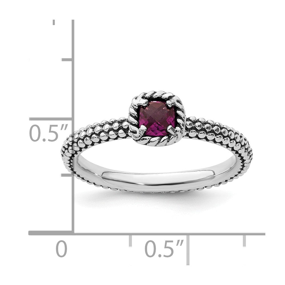 Sterling Silver Stackable Expressions Checker-cut Rhodolite Garnet Ring