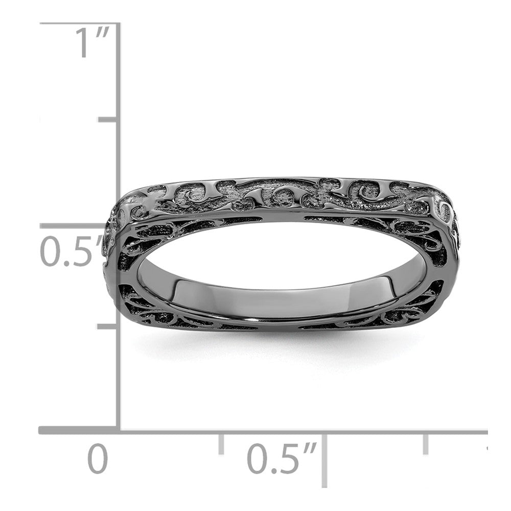 Sterling Silver Stackable Expressions Polished Black-plated Square Ring