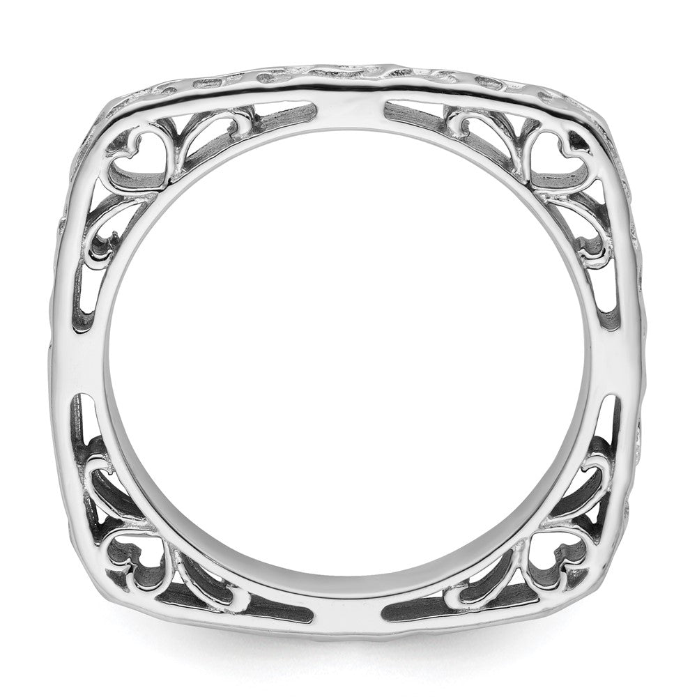 Sterling Silver Stackable Expressions Polished Rhodium-plated Square Ring