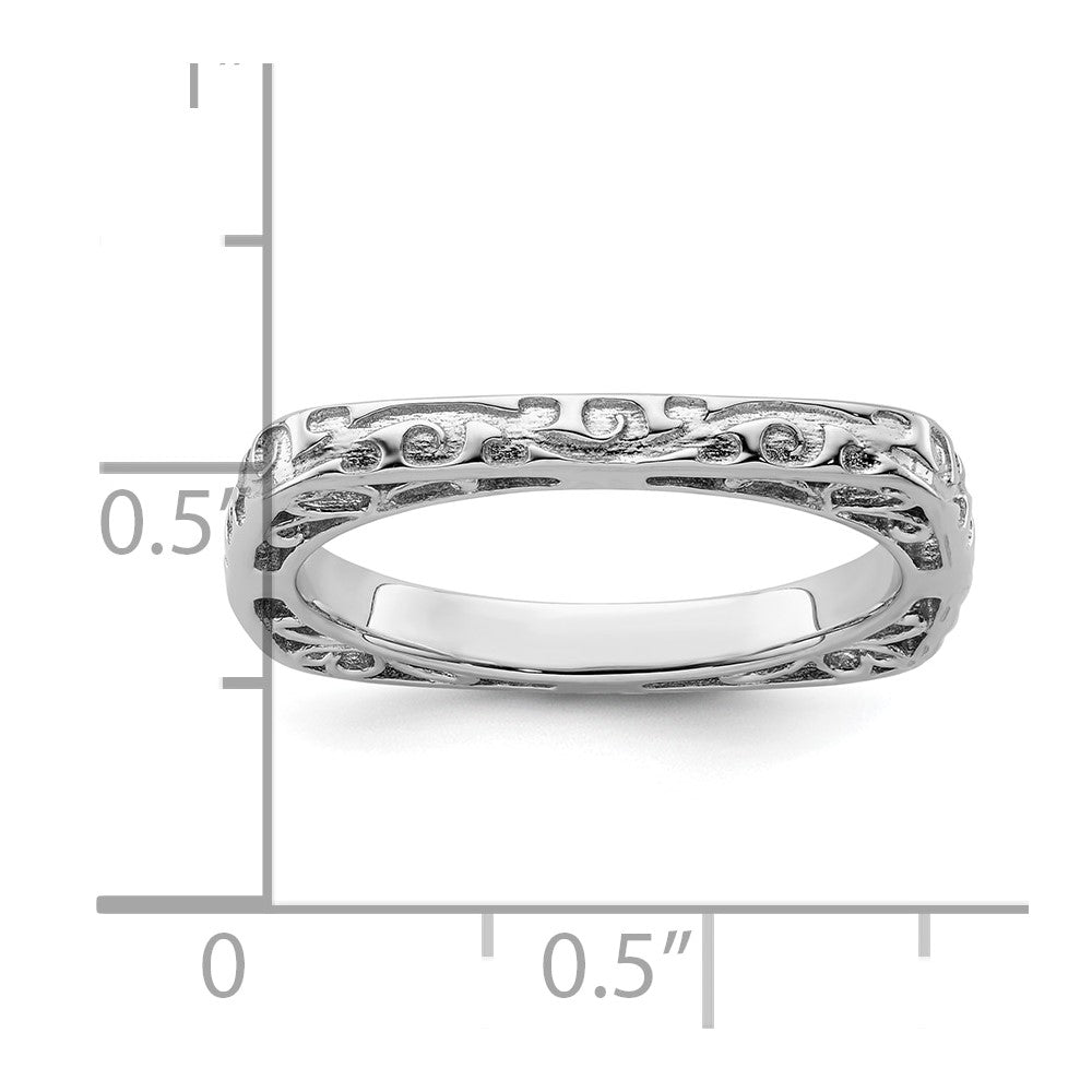 Sterling Silver Stackable Expressions Polished Rhodium-plated Square Ring